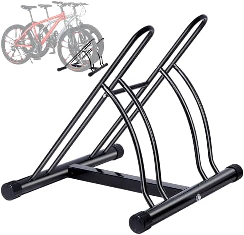 Bike Rack, Dual Bicycle Stand for Mountain, Road Bikes-Two Bike Parking Garage Storage Rack for Indoor and Outdoor Steel Bicycle Storage Tire Rack